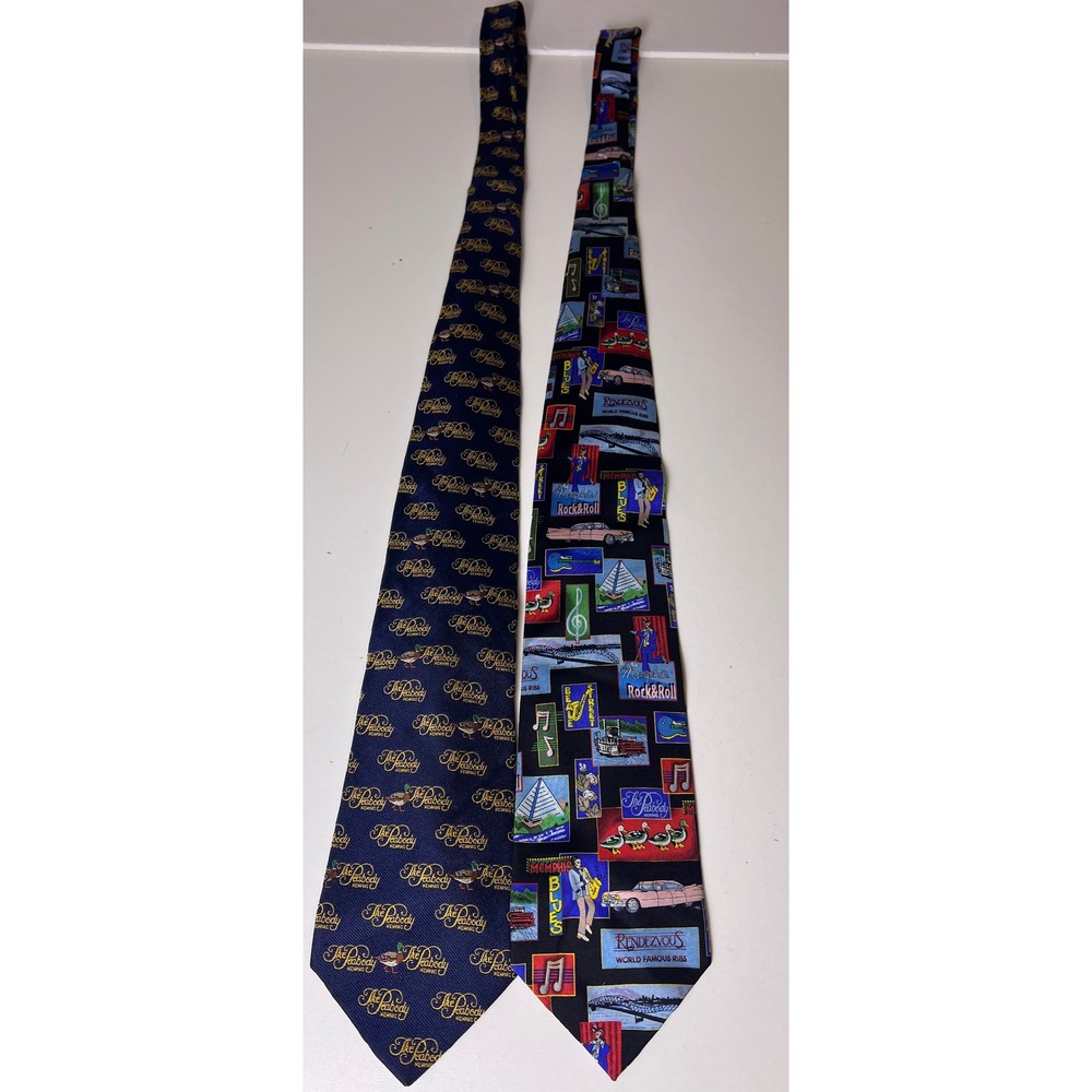 Lot‎ of 2 Memphis Ties The Peabody Hotel Ducks & Beale Street Rock Blues Graphic